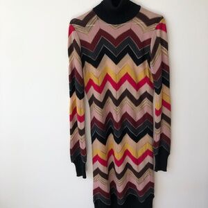 Vintage Missoni Chevron Design Wool Blend Turtleneck Dress - Size 6